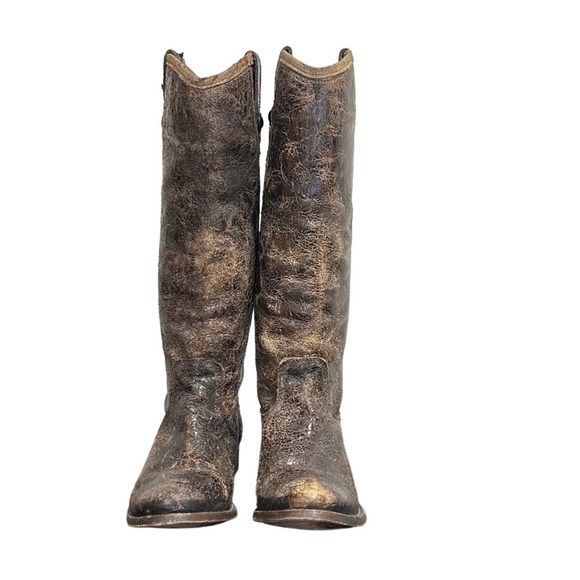FRYE | Melissa Button Riding Boots in Chocolate Glaze Vintage Distressed 7.5 - Picture 3 of 16